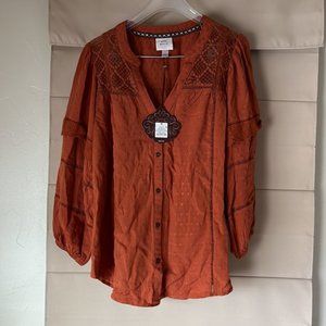 Womens Wild fable eyelet boho button up blouse